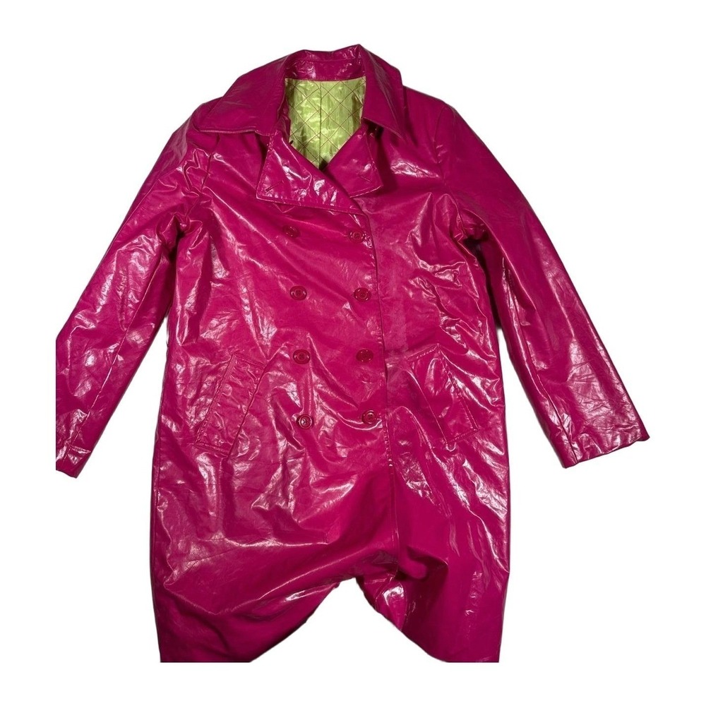ELLIOTT LAUREN Shiny Hot Pink Double Breasted Trench Coat Size 8 Womens
